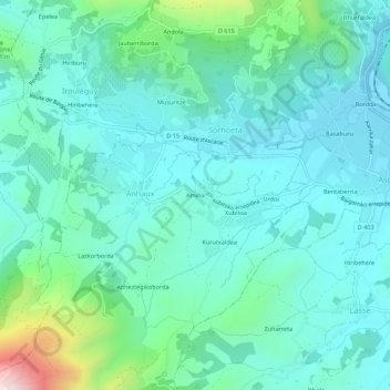 Amiñaの地形図、標高、地勢