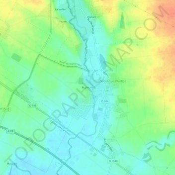 Puyletardの地形図、標高、地勢