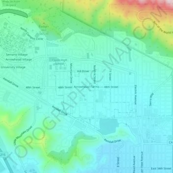 Arrowhead Farmsの地形図、標高、地勢
