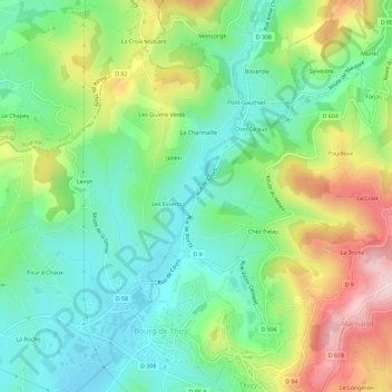 Le Ronzyの地形図、標高、地勢