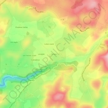 Fangasの地形図、標高、地勢