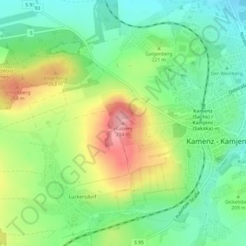 Hutbergの地形図、標高、地勢