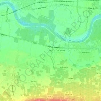 Castangの地形図、標高、地勢
