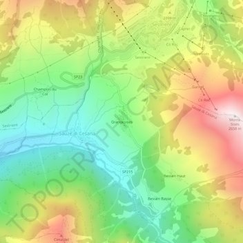 Grangesisesの地形図、標高、地勢