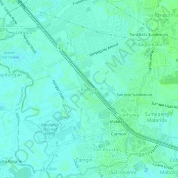 Bulihanの地形図、標高、地勢