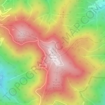 Monte Serraの地形図、標高、地勢