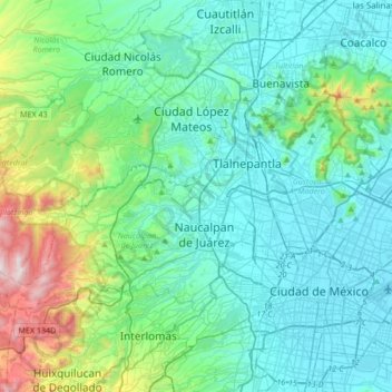 Ciudad Satéliteの地形図、標高、地勢