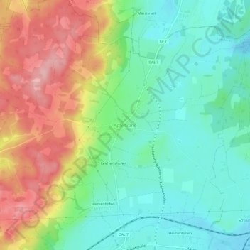 Apfeltrangの地形図、標高、地勢