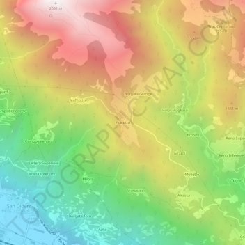Prarottoの地形図、標高、地勢