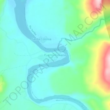 Puerto Porvenirの地形図、標高、地勢