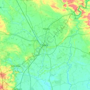 Yorkの地形図、標高、地勢