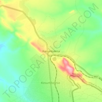 Kasumbalesaの地形図、標高、地勢