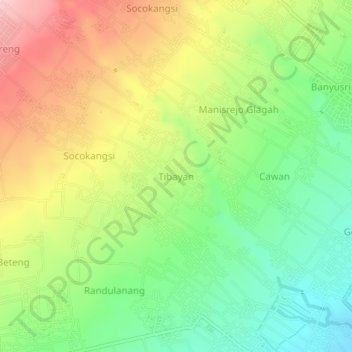 Tibayanの地形図、標高、地勢