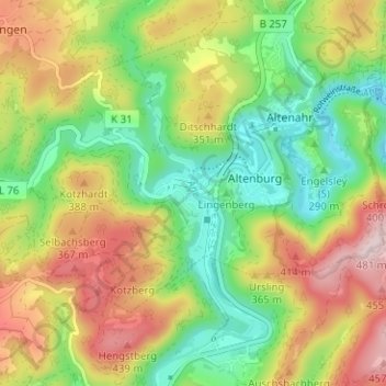 Kreuzbergの地形図、標高、地勢