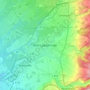 Bad Lippspringeの地形図、標高、地勢