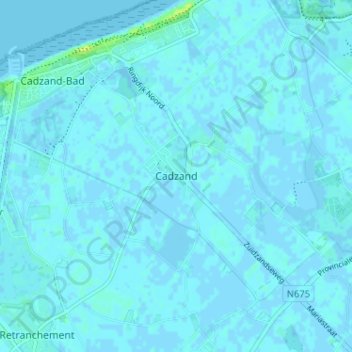 Cadzandの地形図、標高、地勢
