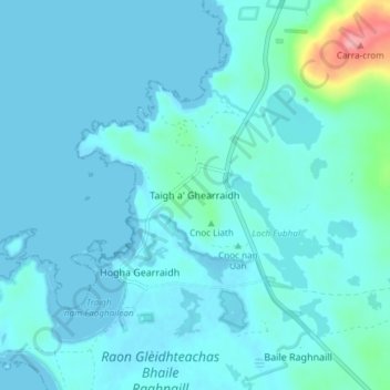 Tigharryの地形図、標高、地勢