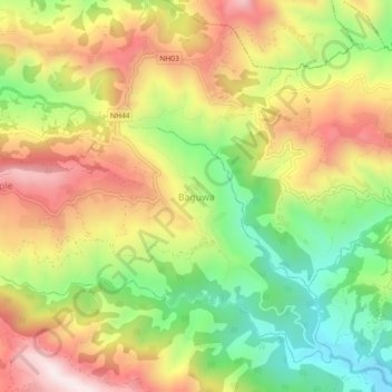 Baguwaの地形図、標高、地勢