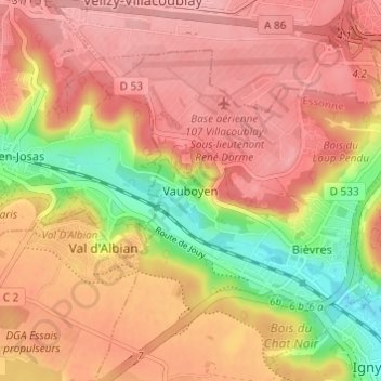 Vauboyenの地形図、標高、地勢