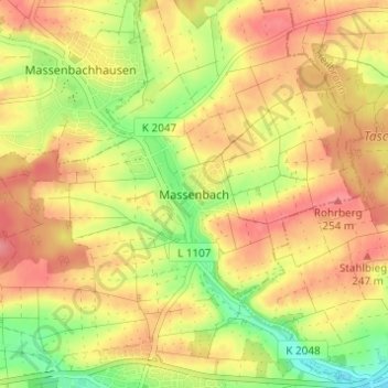 Massenbachの地形図、標高、地勢