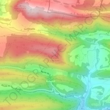 La Jouxの地形図、標高、地勢