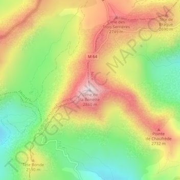 Cime de la Bonetteの地形図、標高、地勢