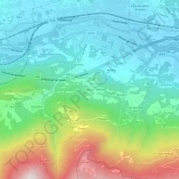 Tignaiの地形図、標高、地勢