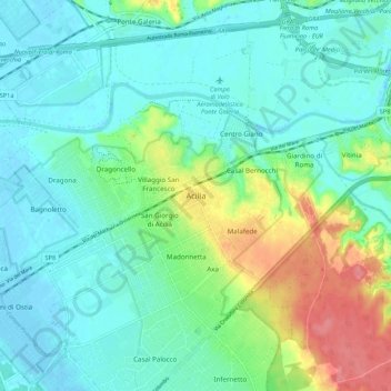 Aciliaの地形図、標高、地勢