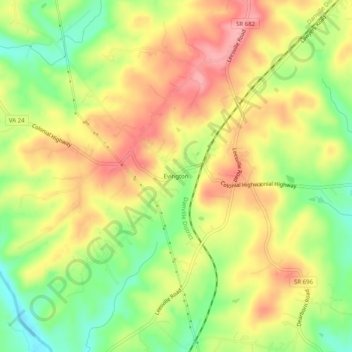 Evingtonの地形図、標高、地勢