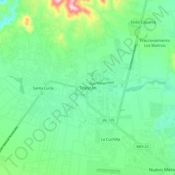Tesistánの地形図、標高、地勢