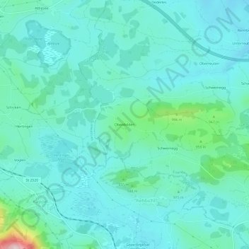 Oberdoldenの地形図、標高、地勢