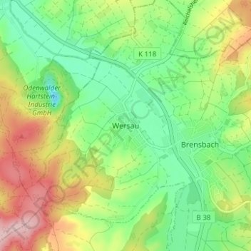 Wersauの地形図、標高、地勢