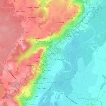 Les Verchèresの地形図、標高、地勢