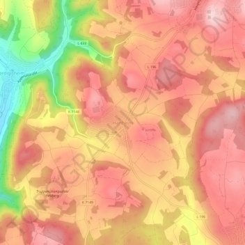 Hartheimの地形図、標高、地勢
