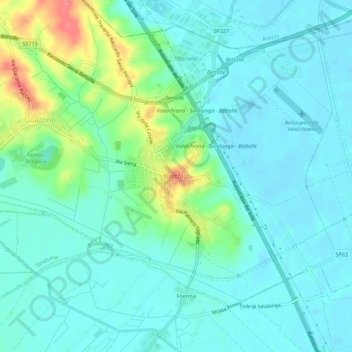 Bettolleの地形図、標高、地勢