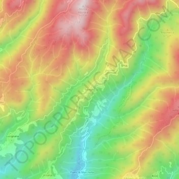 Tereglioの地形図、標高、地勢