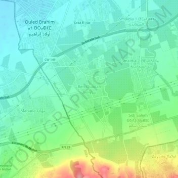 Ben Ouadahの地形図、標高、地勢