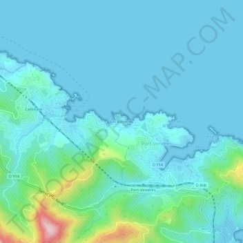 Les Batteriesの地形図、標高、地勢