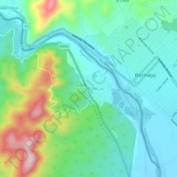 Aguas Blancasの地形図、標高、地勢