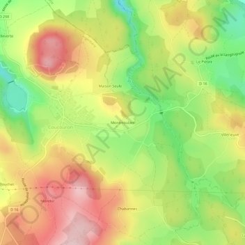 Montmoulardの地形図、標高、地勢
