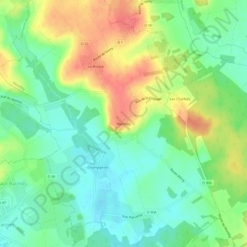 Montfeyの地形図、標高、地勢