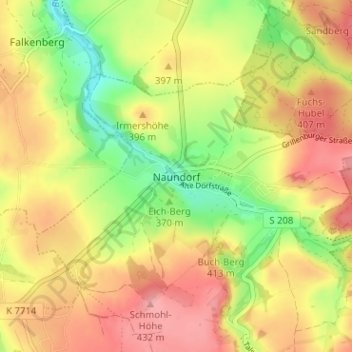 Naundorfの地形図、標高、地勢