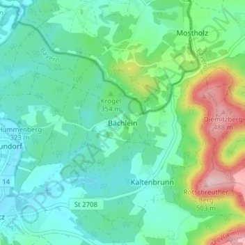 Bächleinの地形図、標高、地勢
