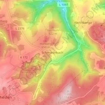 Schmiedebachの地形図、標高、地勢