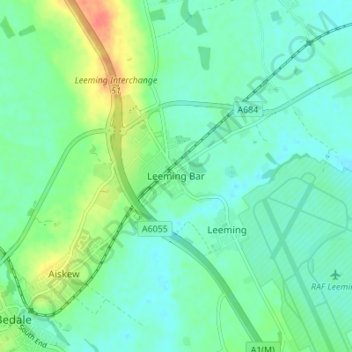 Leeming Barの地形図、標高、地勢