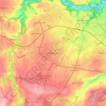 Ploufraganの地形図、標高、地勢
