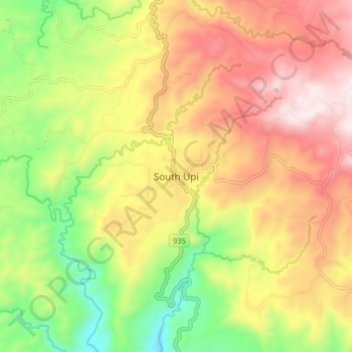 South Upiの地形図、標高、地勢