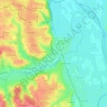 Les Golainesの地形図、標高、地勢