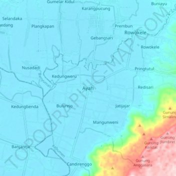 Ayahの地形図、標高、地勢