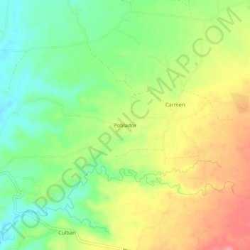 Pobladorの地形図、標高、地勢